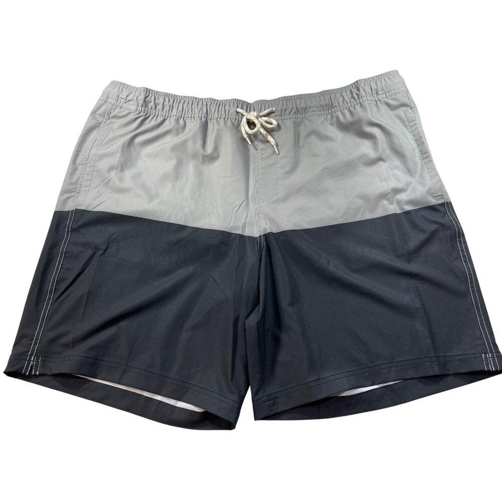 Trinity Coast Size 2XB Swim Trunks color block gray and black 9" Inseam Elastic